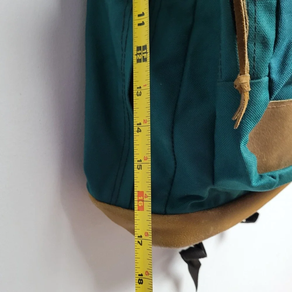 Vintage Jansport Rucksack Green Outdoor Backpack USA Made Leather Accents